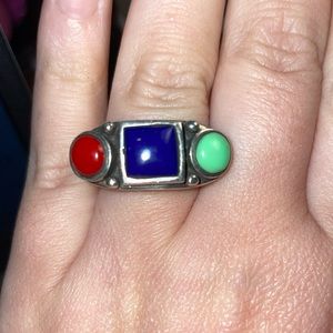 SOLD Sterling, coral, lapis, turquoise